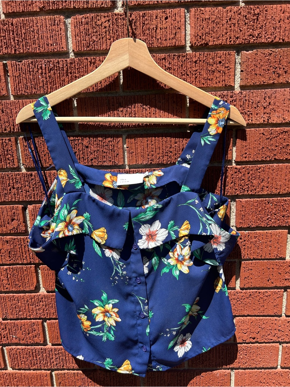 The Room Floral Cold Shoulder Ruffle Crop Top Blue Women’s Small S